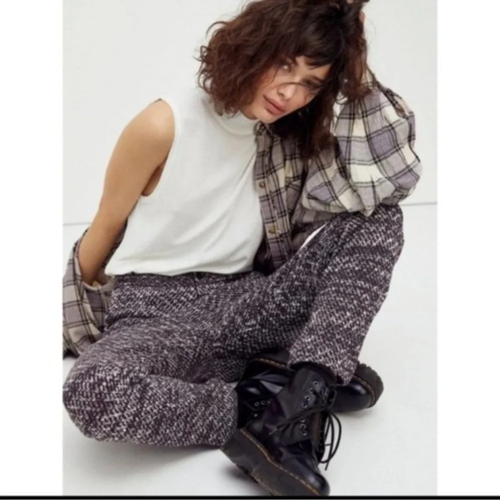 NWOT FREE PEOPLE The‎ Cozy Knit Pants Sweatpants Trousers Marled Pink Multi L